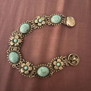 Vintage Blue and Silver Bracelet with Intricate Design